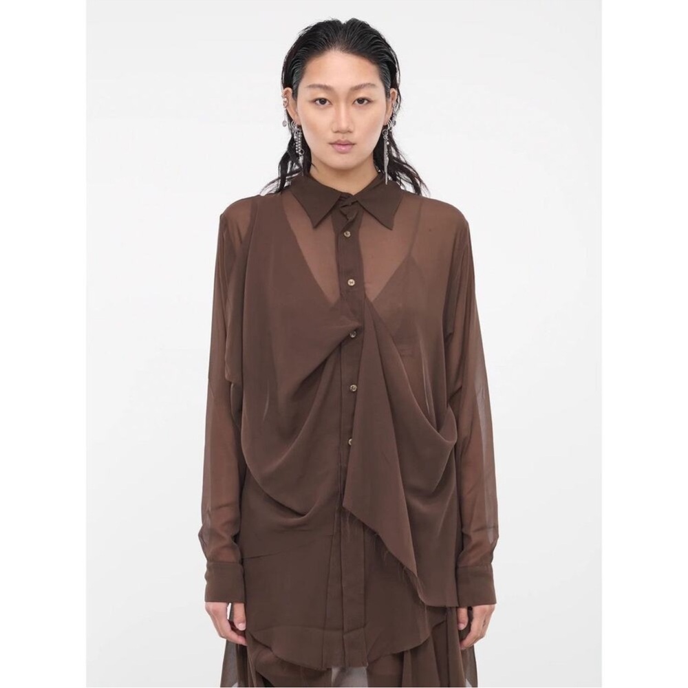Edward Cuming Draped Sheer Shirt Brown Button-Up unisex Spain designer ssense